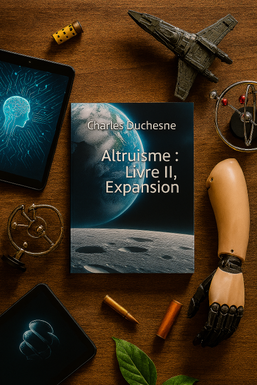 Couverture du livre 2 Expansion avec des objets en lien avec le livre autour